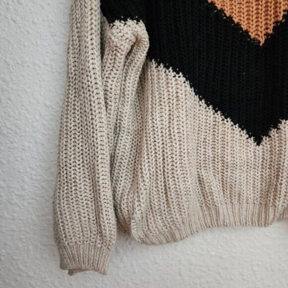 Lulus Autumn Leaves Tan Multi Chevron Stripe Knit Sweater Women's Size Large - Picture 9 of 9